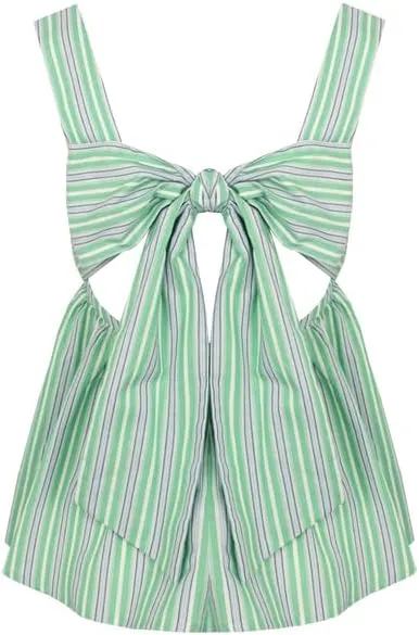 Women Gingham Tank Top Y2K Tie Back Peplum Tank Vintage Plaid Half Backless Sleeveless Babydoll Blouse Going Out Tops