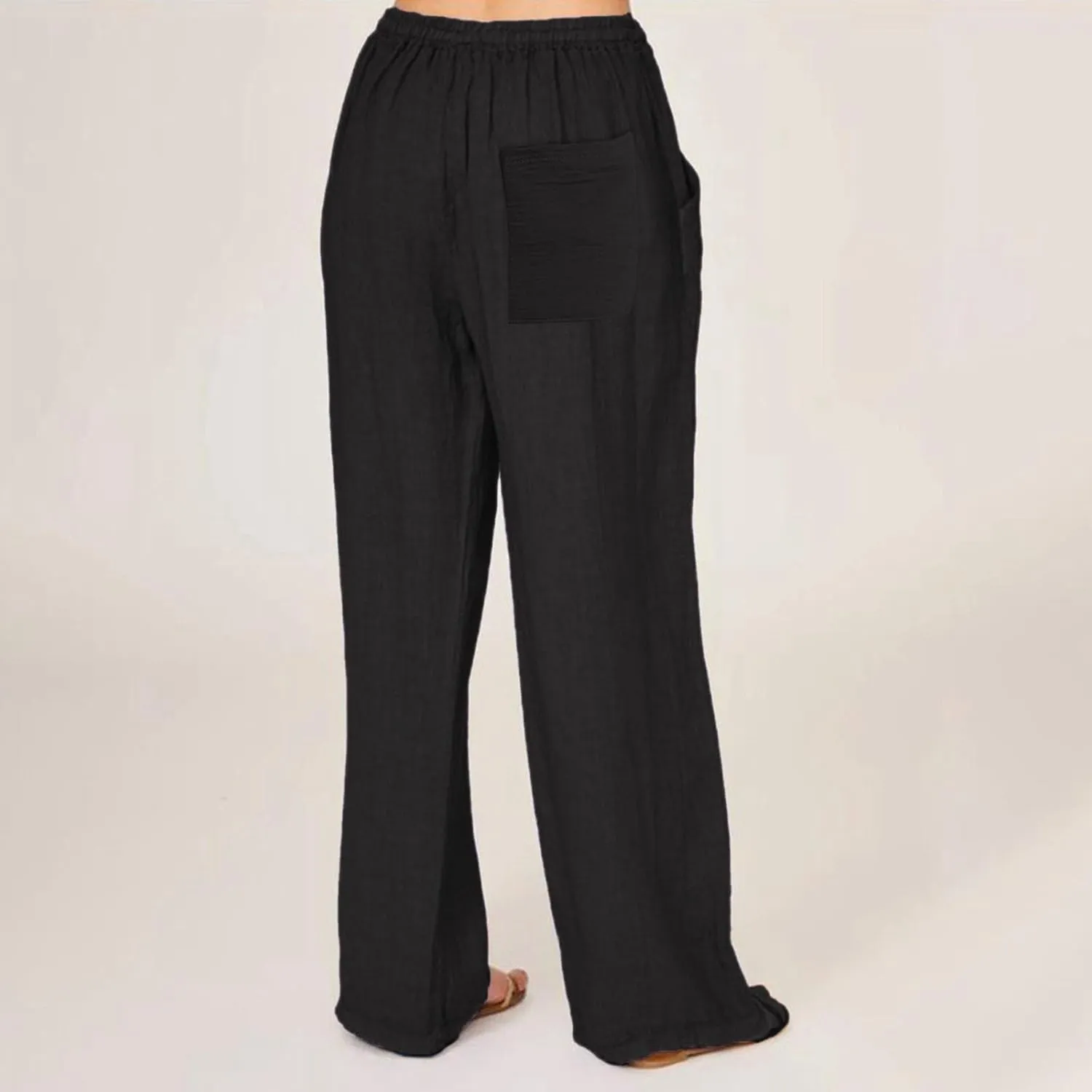Women High Waist Casual Wide Leg Long Linen Palazzo Pants Trousers Summer Boho Wide Leg Casual Lounge Pants Trendy