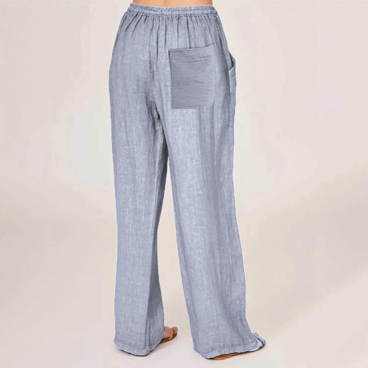 Women High Waist Casual Wide Leg Long Linen Palazzo Pants Trousers Summer Boho Wide Leg Casual Lounge Pants Trendy