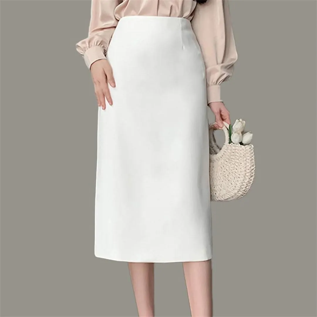 Women High Waist Straight Skirts Office Lady Slit Mid-Length Pencil Skirts