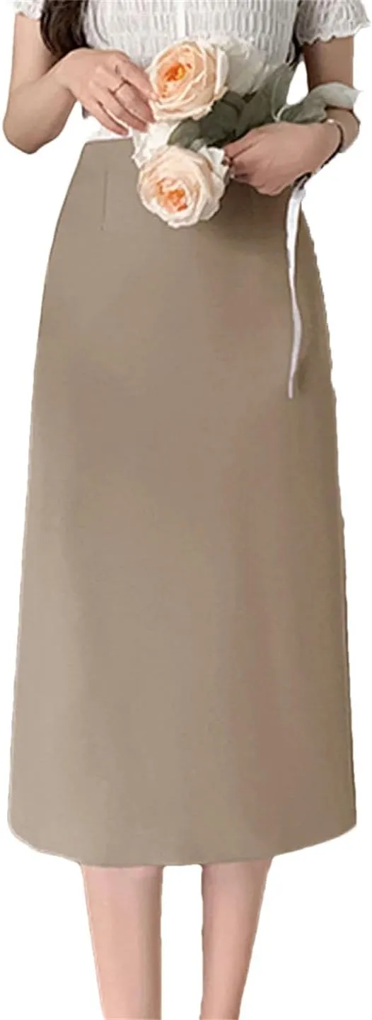 Women High Waist Straight Skirts Office Lady Slit Mid-Length Pencil Skirts