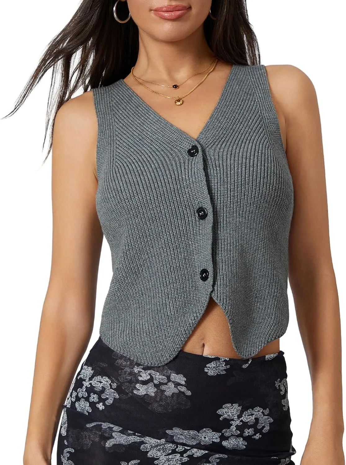 Women Knit Vest Top Y2k V Neck Sleeveless Button Up Crochet Going Out Tops Fashion Streetwear