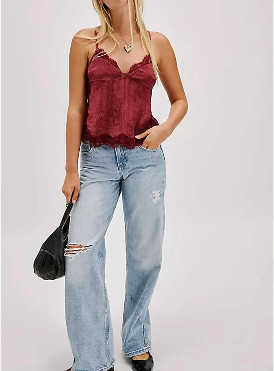 Women Lace Trim Vest Tank Tops Sleeveless Spaghetti Strap Crop Tops Y2K Backless Crop Camisoles Cute Going Out Cami
