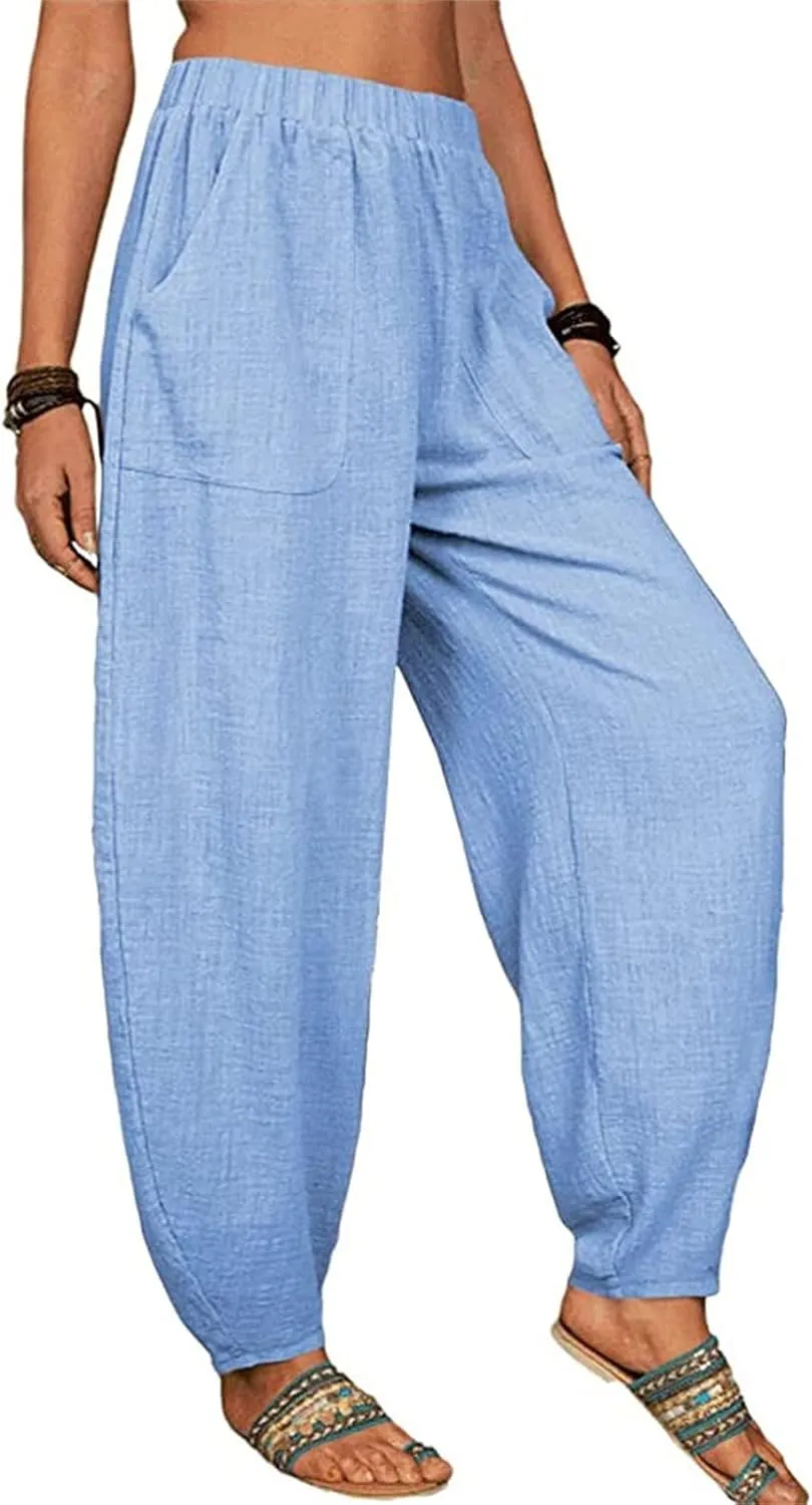 Women Linen Pants High Waist Adjustable High Waist Casual Lounge Pant Linen Pants for Women Casual Palazzo Pants Trousers