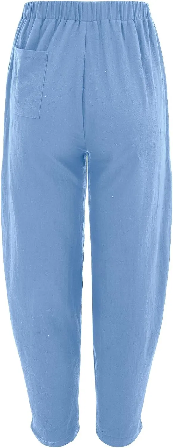 Women Linen Pants High Waist Adjustable High Waist Casual Lounge Pant Linen Pants for Women Casual Palazzo Pants Trousers