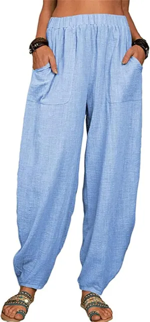 Women Linen Pants High Waist Adjustable High Waist Casual Lounge Pant Linen Pants for Women Casual Palazzo Pants Trousers