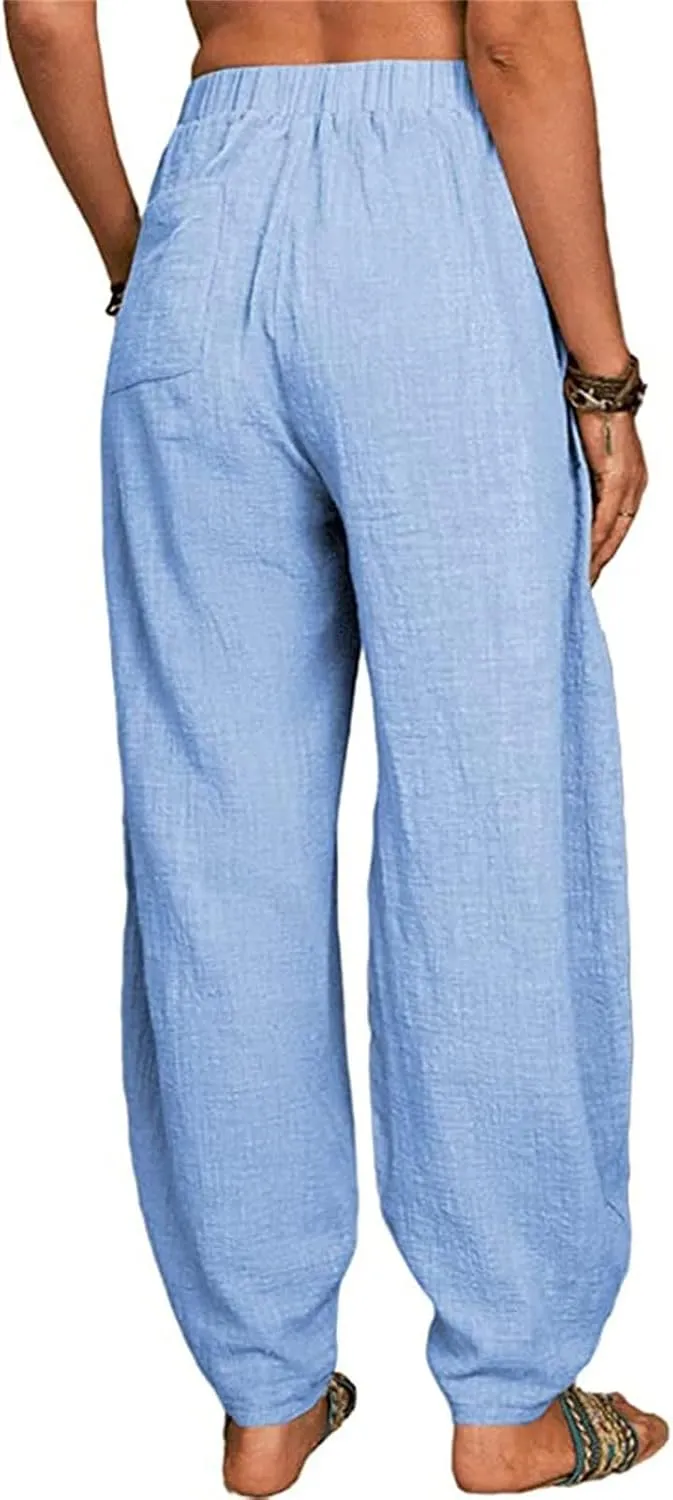 Women Linen Pants High Waist Adjustable High Waist Casual Lounge Pant Linen Pants for Women Casual Palazzo Pants Trousers