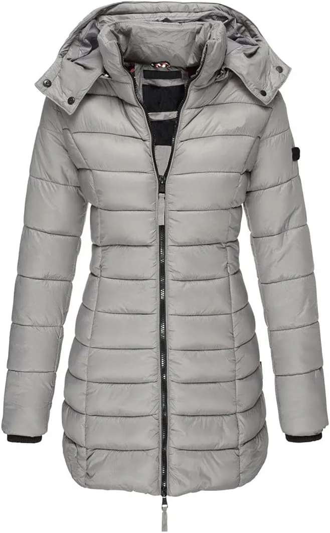 Women Long Section Parkas Winter Hooded Warm Coat Solid Color Casual Slim Fit Cotton Padded Puffer Jacket