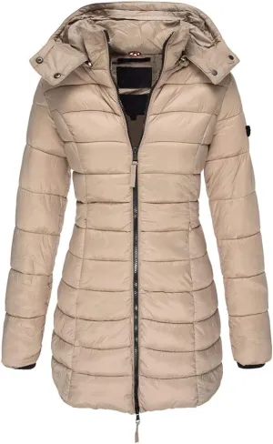 Women Long Section Parkas Winter Hooded Warm Coat Solid Color Casual Slim Fit Cotton Padded Puffer Jacket