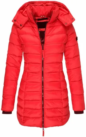 Women Long Section Parkas Winter Hooded Warm Coat Solid Color Casual Slim Fit Cotton Padded Puffer Jacket