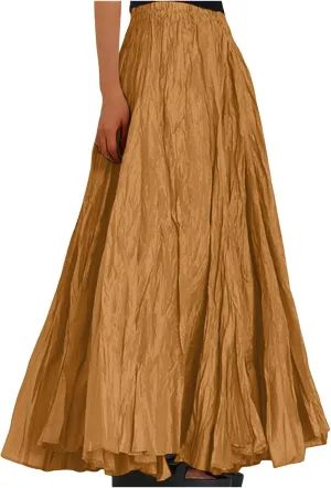 Women Maxi Skirt High Elastic Waist A Line Long Skirt Summer Casual Ruffle Pleated Midi Dress Vintage Wrap Loose