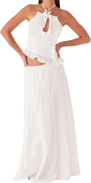 Women Maxi Skirt Set Y2k Sleeveless Backless Halter Top   Drawstring Bodycon Long Skirt Summer 2 Piece Skirt Outfits