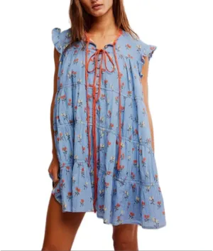 Women Patchwork Short Dress Y2k Floral V Neck Sleeveless Ruffle Mini Dress Cute Boho Babydoll Short Dresses Beachwear