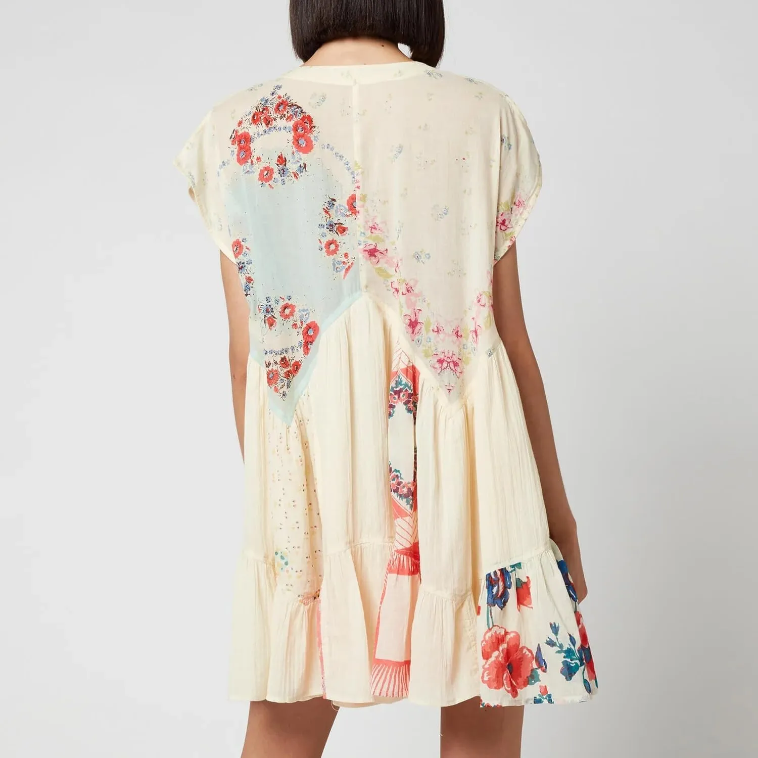 Women Patchwork Short Dress Y2k Floral V Neck Sleeveless Ruffle Mini Dress Cute Boho Babydoll Short Dresses Beachwear