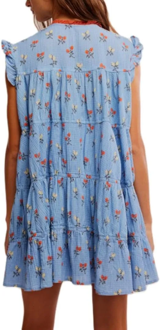 Women Patchwork Short Dress Y2k Floral V Neck Sleeveless Ruffle Mini Dress Cute Boho Babydoll Short Dresses Beachwear