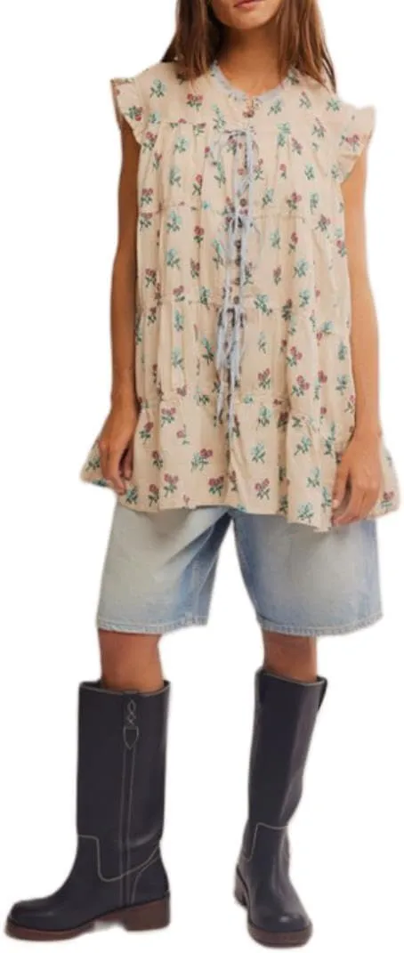 Women Patchwork Short Dress Y2k Floral V Neck Sleeveless Ruffle Mini Dress Cute Boho Babydoll Short Dresses Beachwear