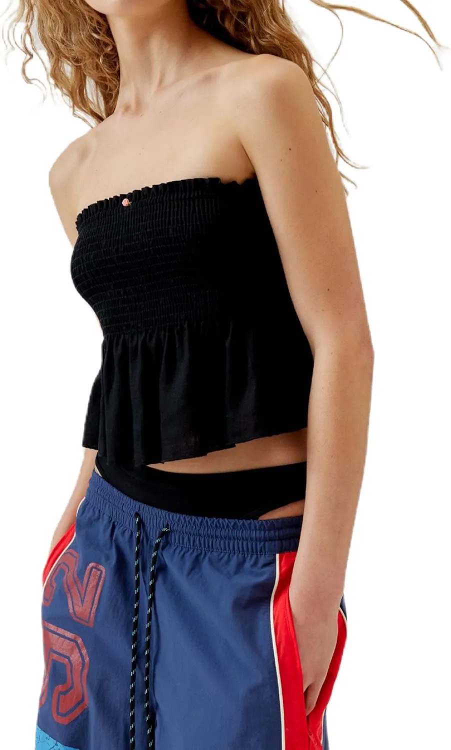 Women Peplum Tube Tops Strapless Ruffle Hem Bubble Bandeau Tops Sleeveless Off Shoulder Puffy Pleated Going Out Tops