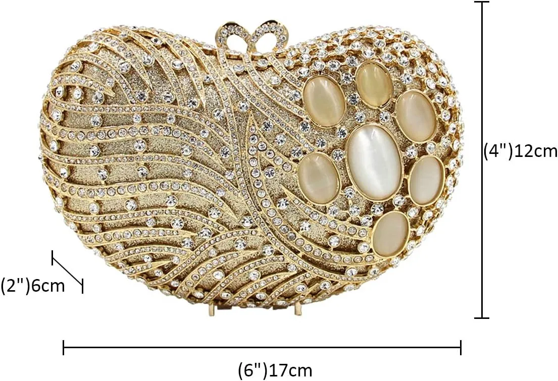 Women Rhinestone Evening-Bag Chain Wedding Clutch-Purse Luxury Handbag Heart