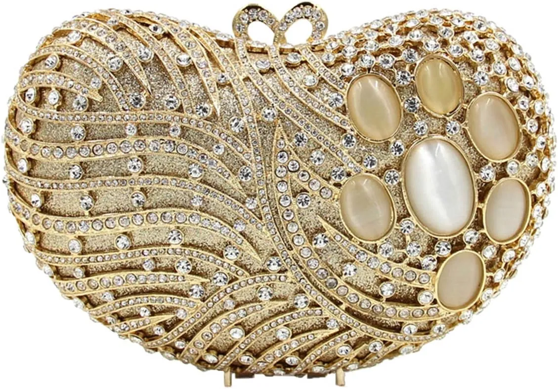 Women Rhinestone Evening-Bag Chain Wedding Clutch-Purse Luxury Handbag Heart