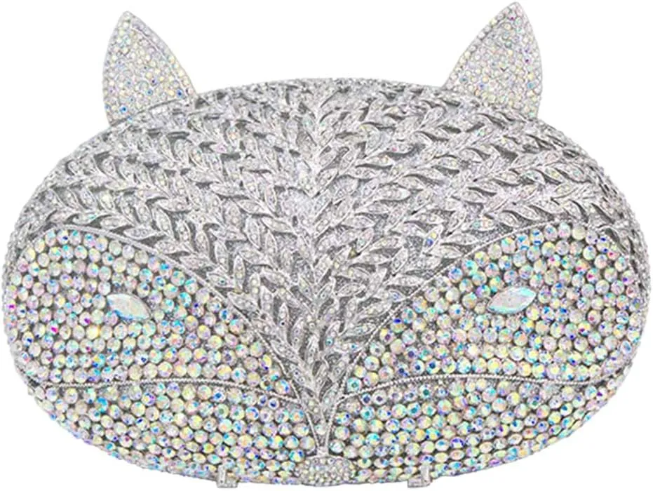 Women Rhinestone Evening-Bag Chain Wedding Crystal Clutch-Purse Luxury Handbag Fox