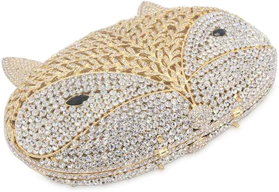 Women Rhinestone Evening-Bag Chain Wedding Crystal Clutch-Purse Luxury Handbag Fox
