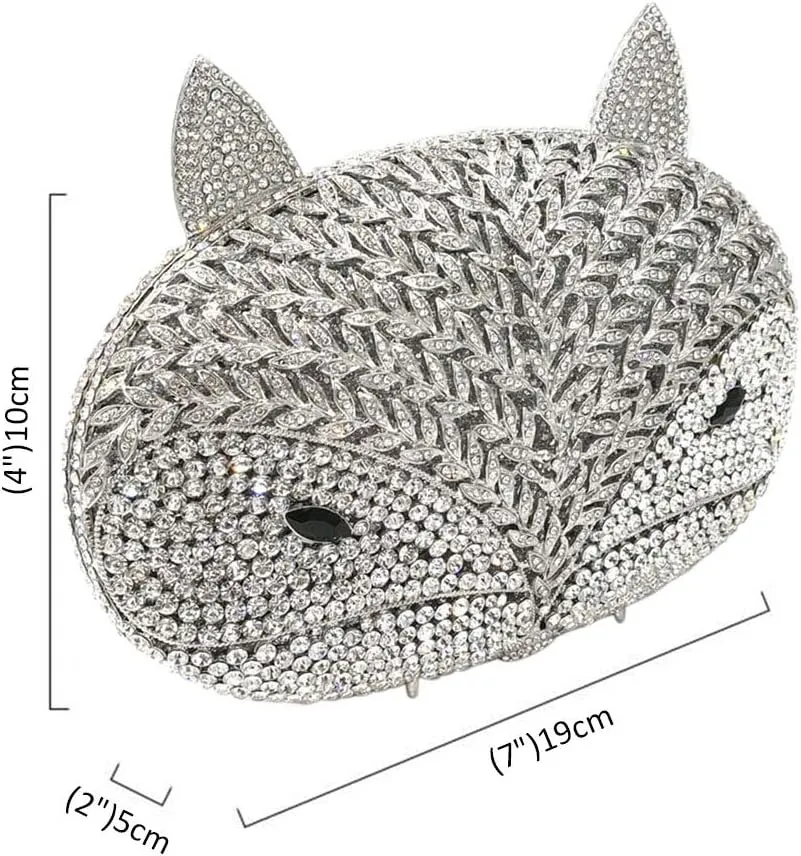 Women Rhinestone Evening-Bag Chain Wedding Crystal Clutch-Purse Luxury Handbag Fox