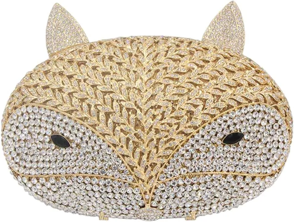 Women Rhinestone Evening-Bag Chain Wedding Crystal Clutch-Purse Luxury Handbag Fox