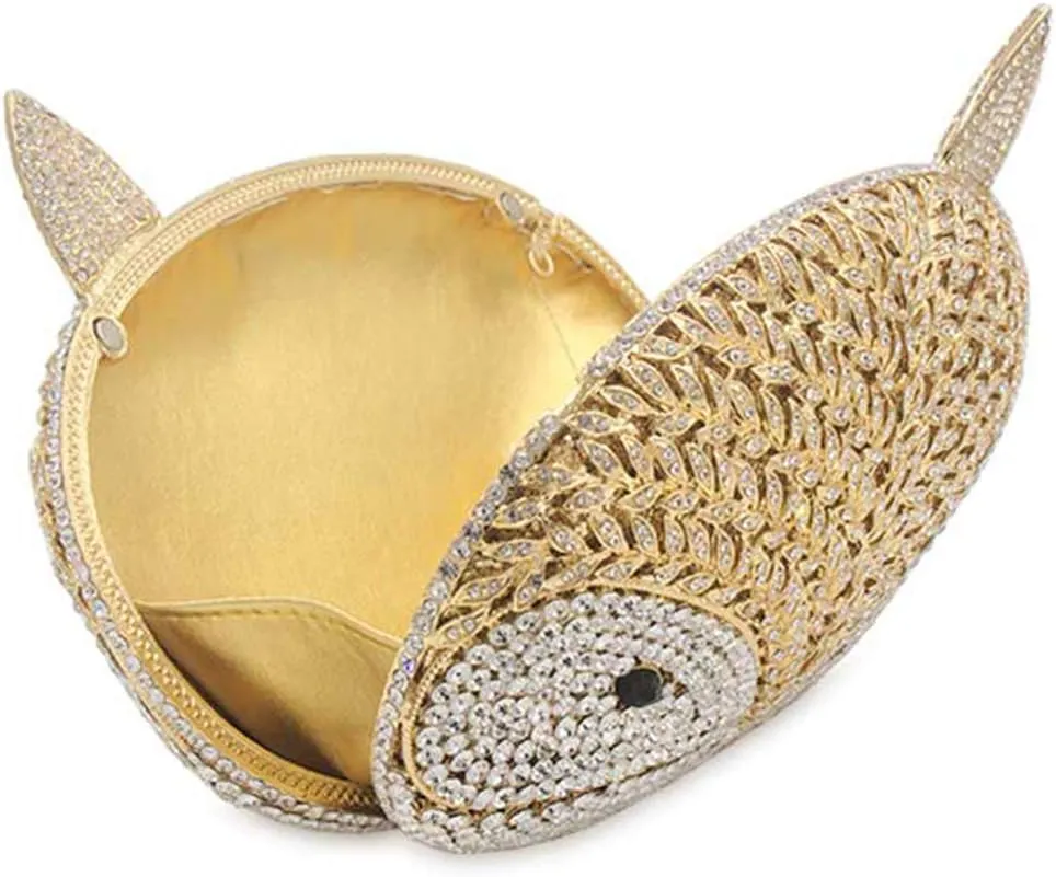 Women Rhinestone Evening-Bag Chain Wedding Crystal Clutch-Purse Luxury Handbag Fox