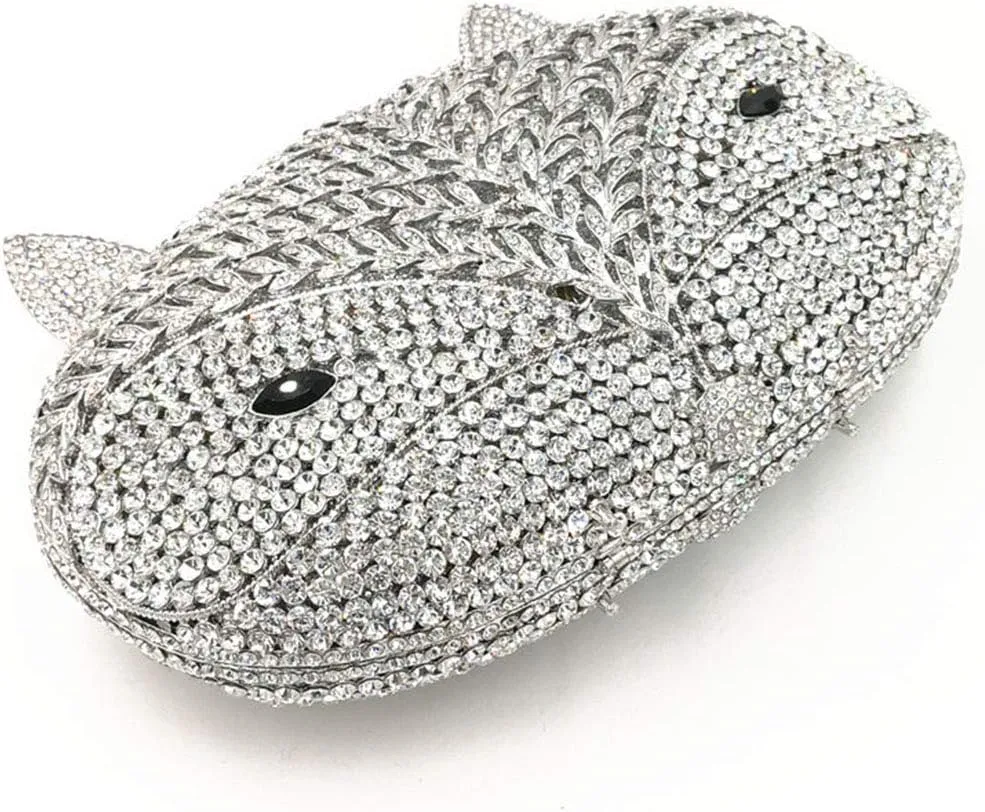 Women Rhinestone Evening-Bag Chain Wedding Crystal Clutch-Purse Luxury Handbag Fox