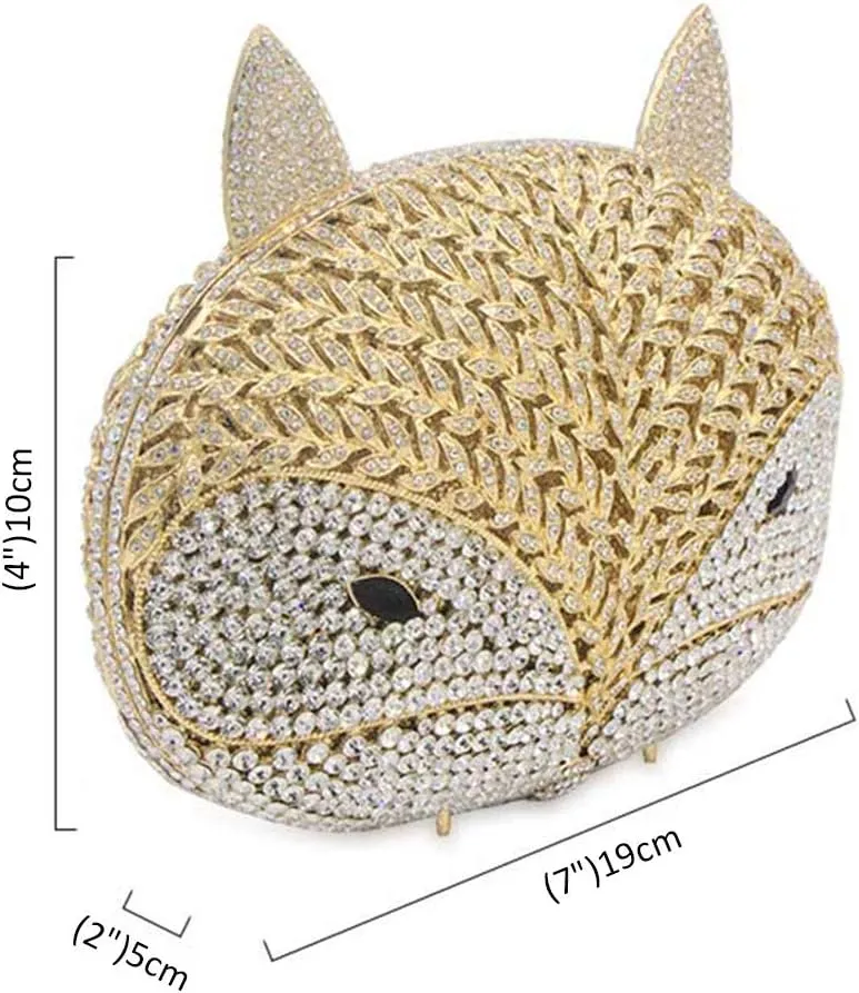 Women Rhinestone Evening-Bag Chain Wedding Crystal Clutch-Purse Luxury Handbag Fox