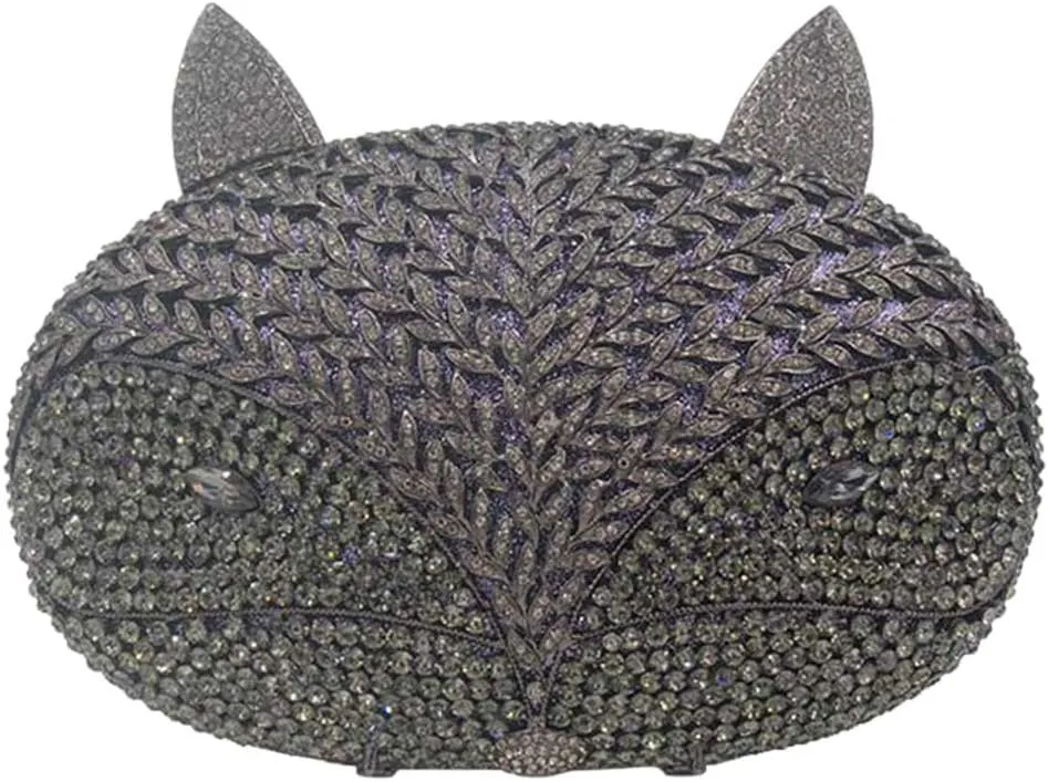Women Rhinestone Evening-Bag Chain Wedding Crystal Clutch-Purse Luxury Handbag Fox