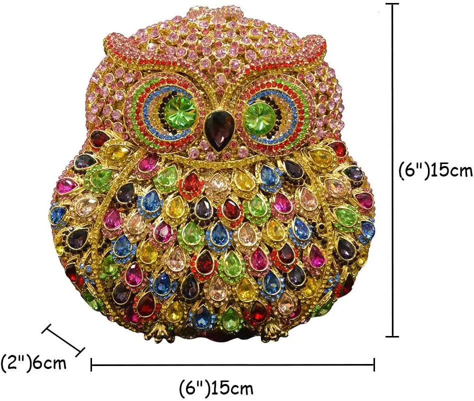 Women Rhinestone Handbag Wedding Ladies Evening-Bag Chain Luxury Clutch-Purse Owl