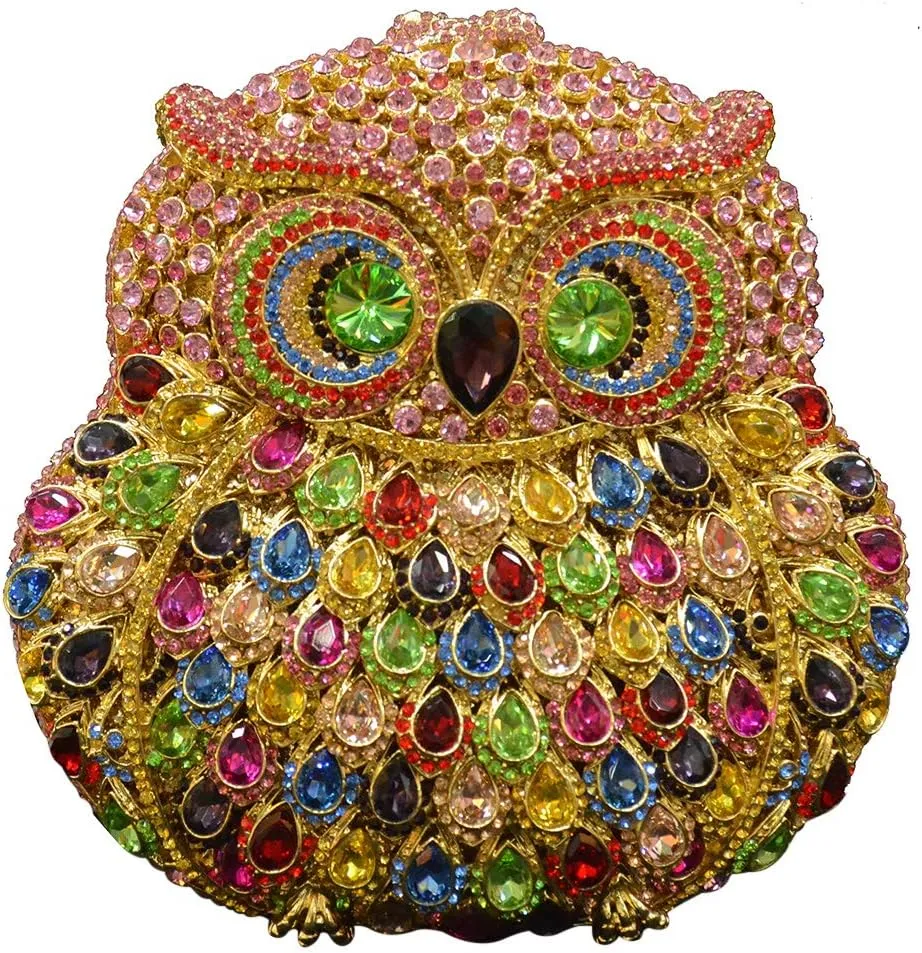 Women Rhinestone Handbag Wedding Ladies Evening-Bag Chain Luxury Clutch-Purse Owl