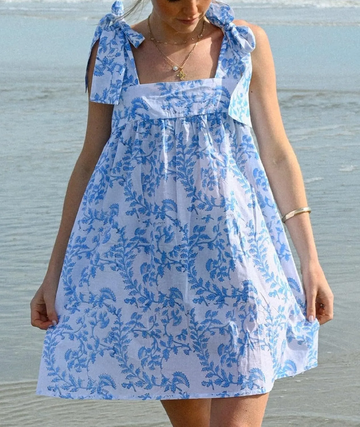 Women Ruffle Floral Babydoll Dress Tie Shoulder Boho Flowy Mini Dress Y2K Cute Bow Sleeveless Going Out Sundress