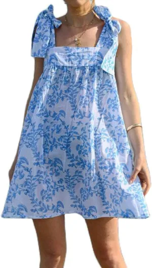 Women Ruffle Floral Babydoll Dress Tie Shoulder Boho Flowy Mini Dress Y2K Cute Bow Sleeveless Going Out Sundress