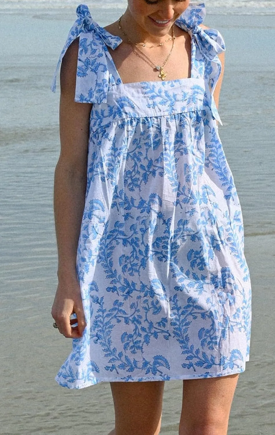 Women Ruffle Floral Babydoll Dress Tie Shoulder Boho Flowy Mini Dress Y2K Cute Bow Sleeveless Going Out Sundress