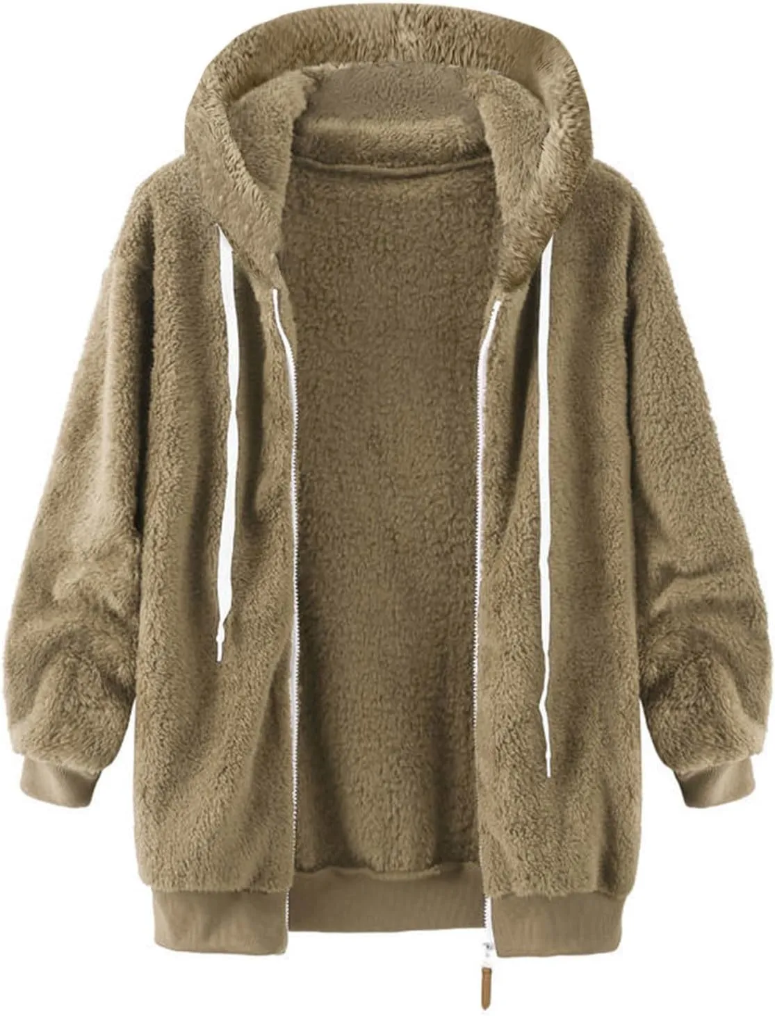 Women Sherpa Hoodie Lined Jackets Lamb Wool Padded Coat Faux Fur Shearling Fleece Full Zip Hoodies Outwear Tops