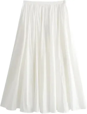 Women Solid A-Line Long Skirt Elegant Pleated Bottoms High Waist Skirt