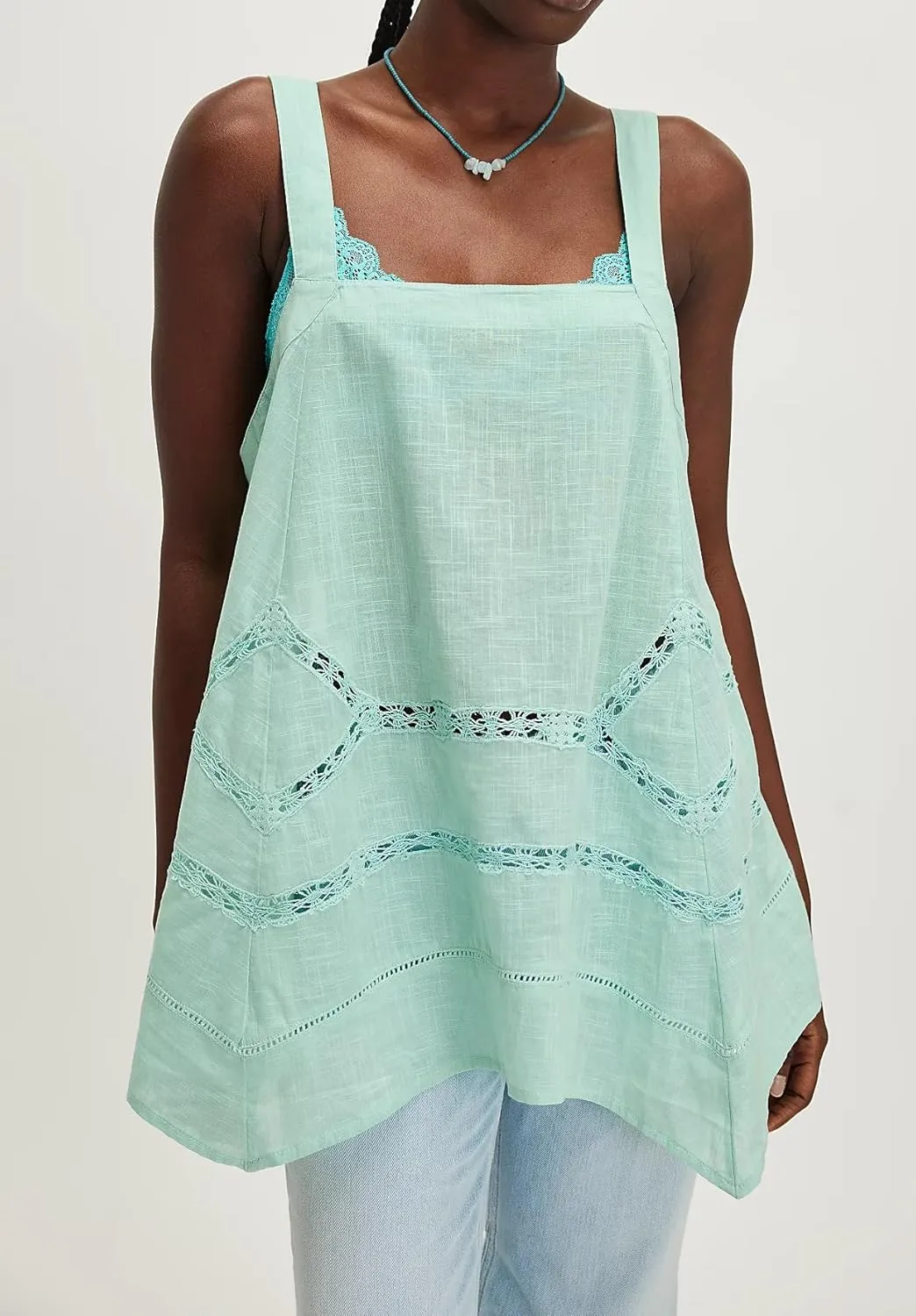 Women Square Neck Tank Top Y2k Bow Tie Front Adjustable Straps Pleated Cami Top Sleeveless Flowy Loose Shirt Blouse
