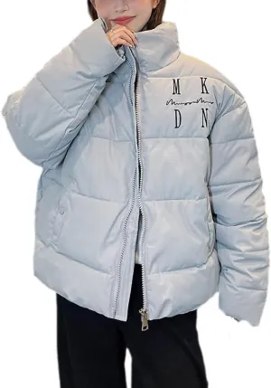 Women Thick Cotton Padded Coat Women Autumn Winter Down Jacekt Stand Collar Long Sleeve Oversize Loose Short Parkas