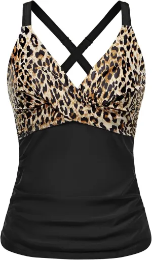 Women Underwire Tankini Top Only - Twist Front V Neck Bathing Suit Swim Top Tummy Control Cross Swimsuit 2025