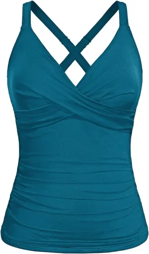 Women Underwire Tankini Top Only - Twist Front V Neck Bathing Suit Swim Top Tummy Control Cross Swimsuit 2025
