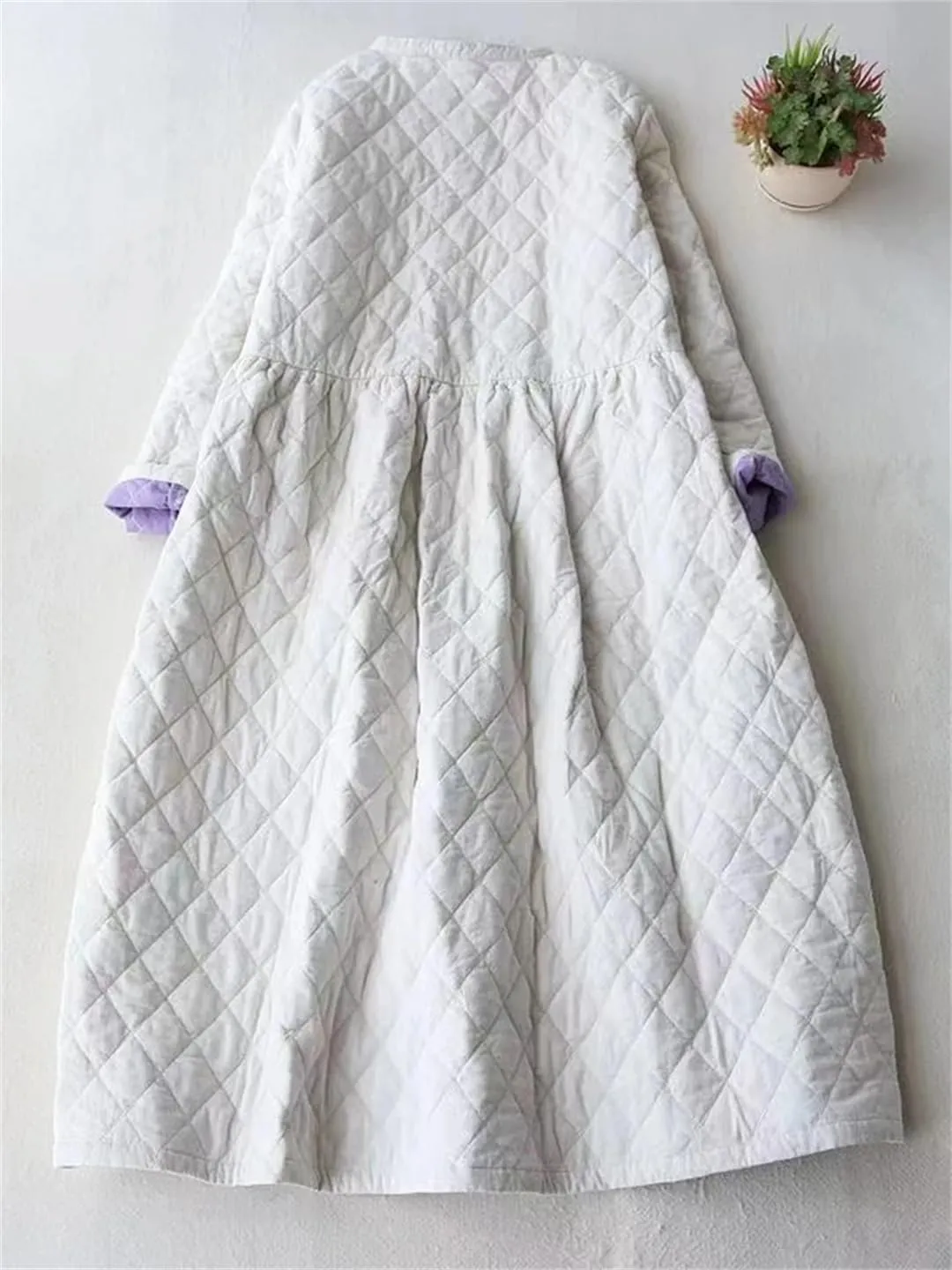 Women Winter Japan Style Vintage Plaid Oversized Long Coat Cotton Padded Ladies Loose Overcoat