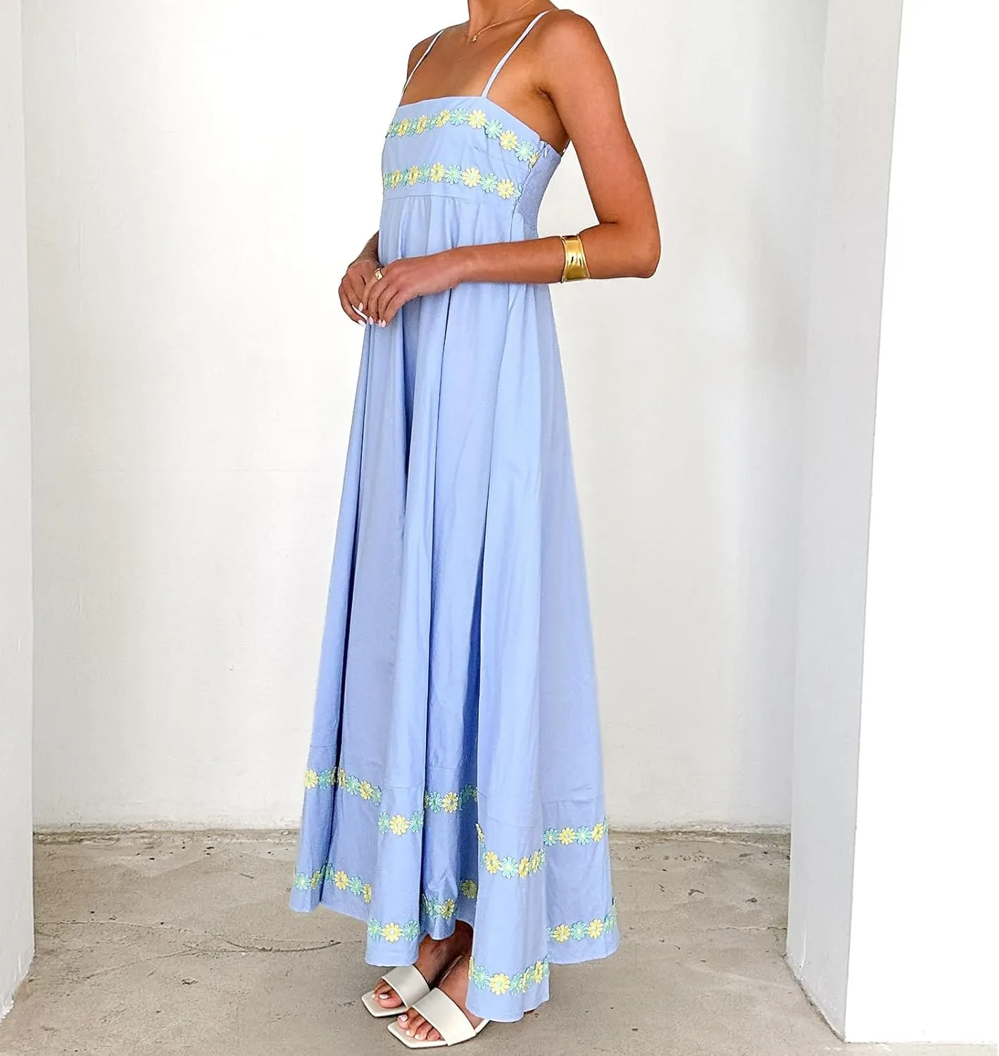Women Y2k Floral Long Dress Boho Sleeveless Swing Maxi Dress Vintage Spaghetti Strap Aline Dress Cute Beach Sundress