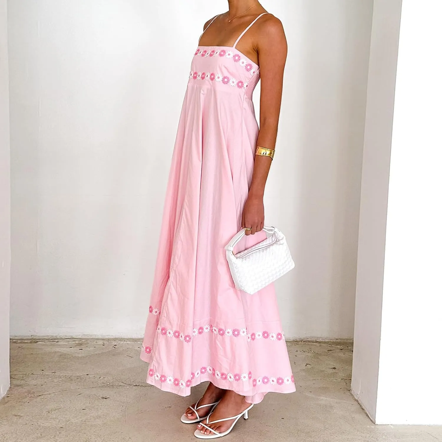 Women Y2k Floral Long Dress Boho Sleeveless Swing Maxi Dress Vintage Spaghetti Strap Aline Dress Cute Beach Sundress