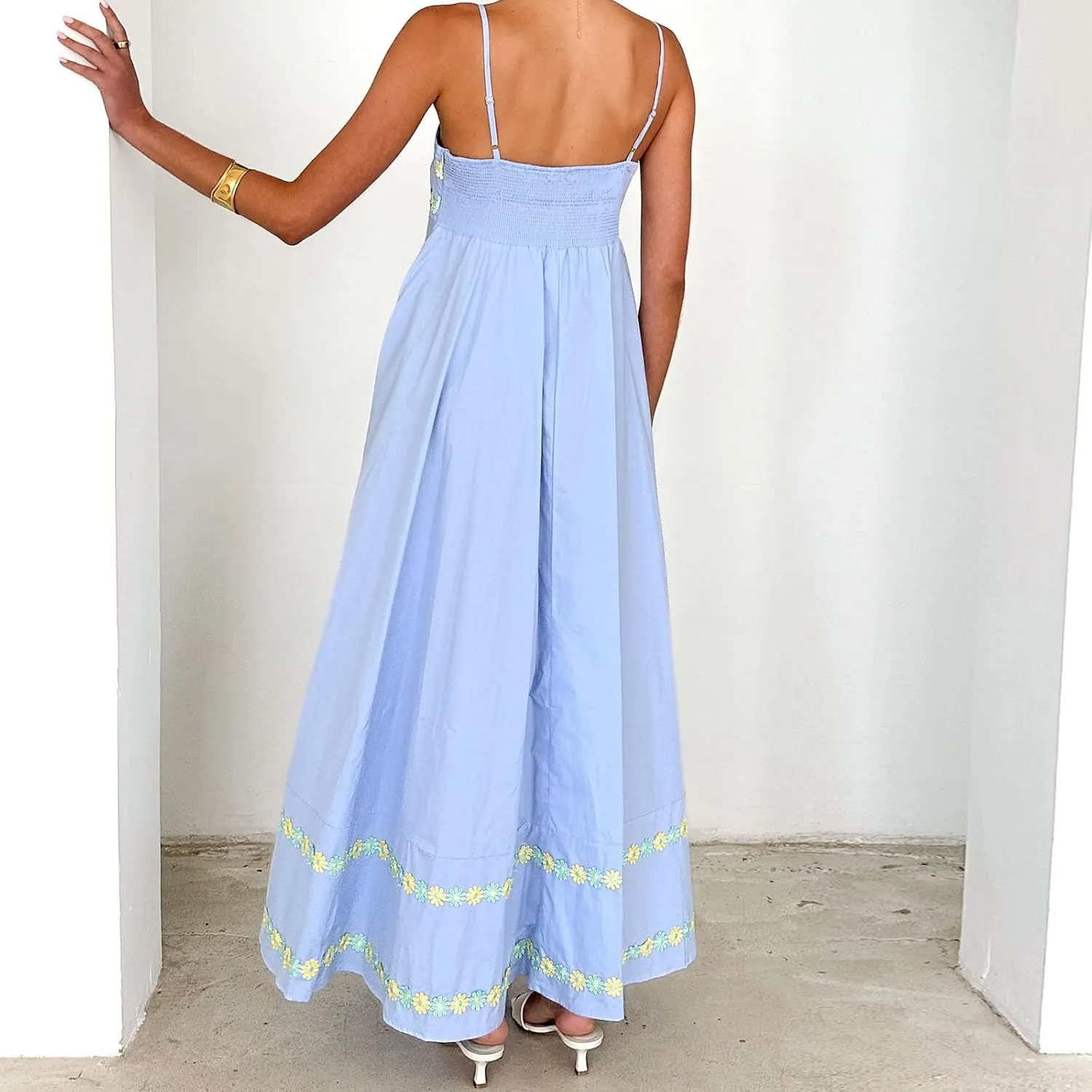 Women Y2k Floral Long Dress Boho Sleeveless Swing Maxi Dress Vintage Spaghetti Strap Aline Dress Cute Beach Sundress