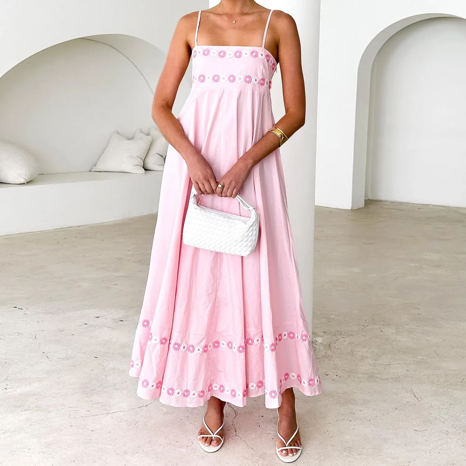 Women Y2k Floral Long Dress Boho Sleeveless Swing Maxi Dress Vintage Spaghetti Strap Aline Dress Cute Beach Sundress