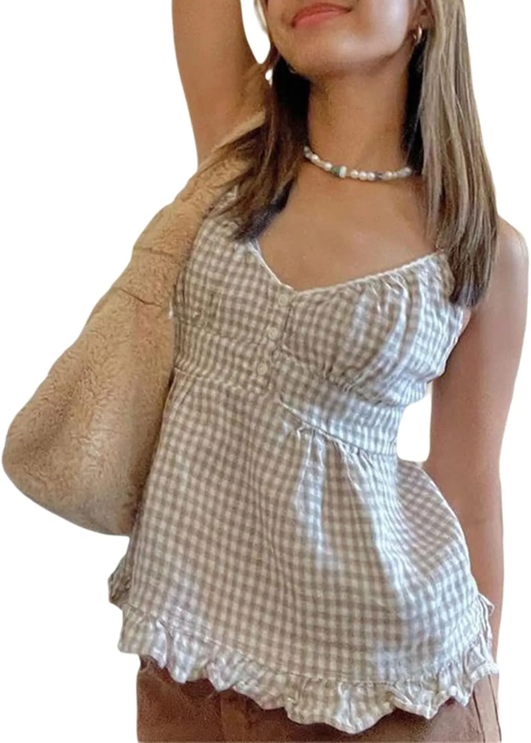 Women Y2k Floral Tank Top Ruffle Babydoll Camisole Sleeveless Smocked Back Peplum Shirt Summer Trendy Cami Tops