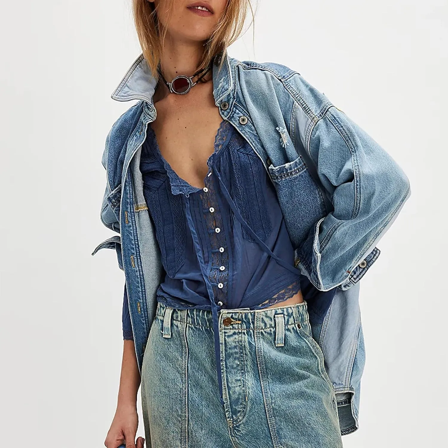 Women Y2k Long Sleeve Shirts Ruffles Lace Trim Sheer Mesh See Through Round Neck Going Out Tank Tops Blouses
