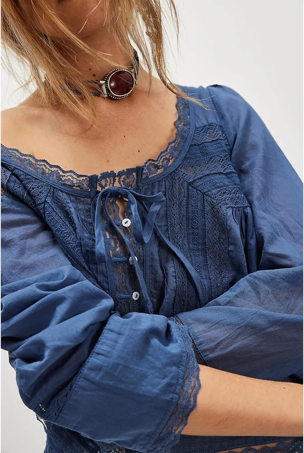 Women Y2k Long Sleeve Shirts Ruffles Lace Trim Sheer Mesh See Through Round Neck Going Out Tank Tops Blouses